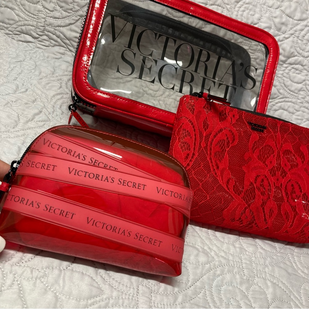 Victoria's Secret Hot Red Trio Makeup Bags 3 pc